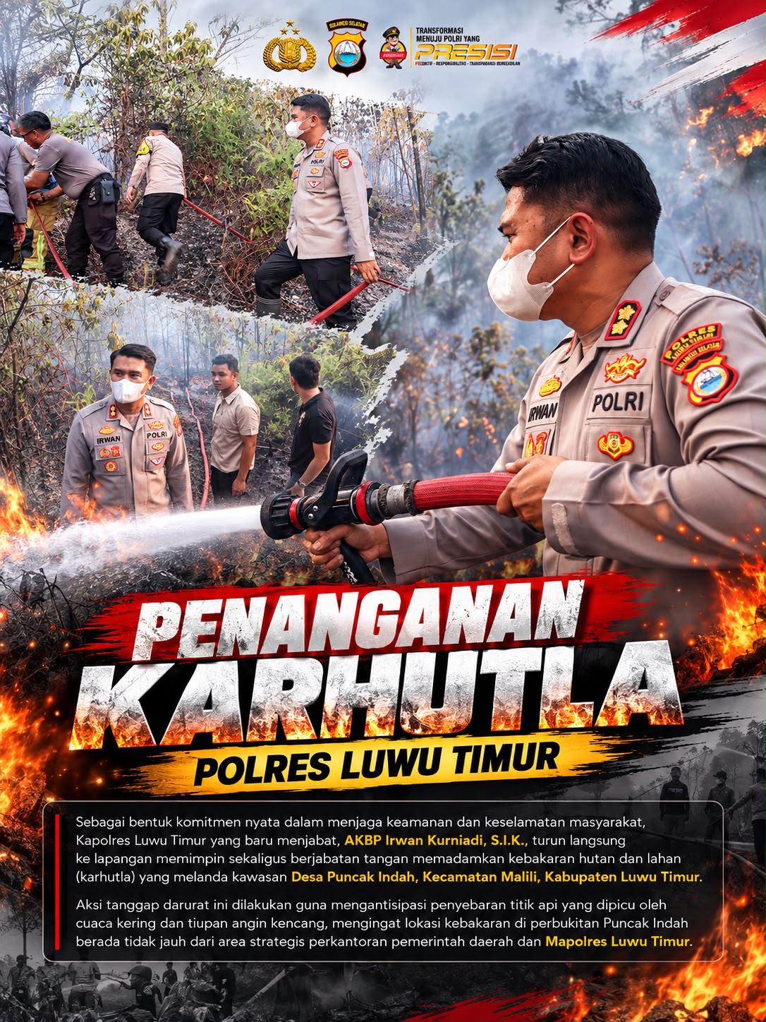 Kebakaran di Perbukitan Dekat Mapolres Luwu Timur Berhasil Dipadamkan